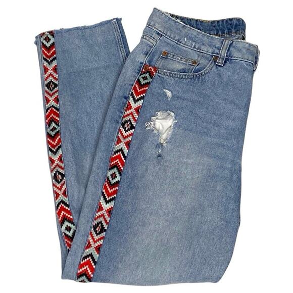 H&M Embroidered Mom Jeans Womens 10 Aztec Boho Southwestern Retro Cowgirl Casual - Picture 10 of 11